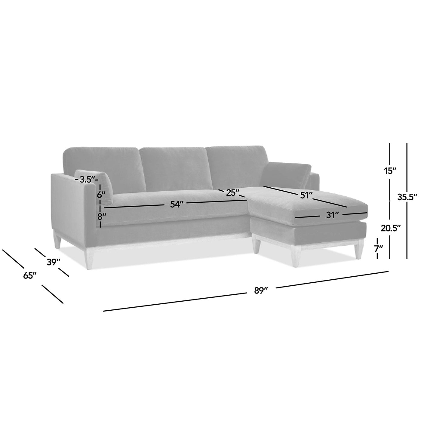 Knox 89" Modern Farmhouse Reversible Chaise Sectional Sofa