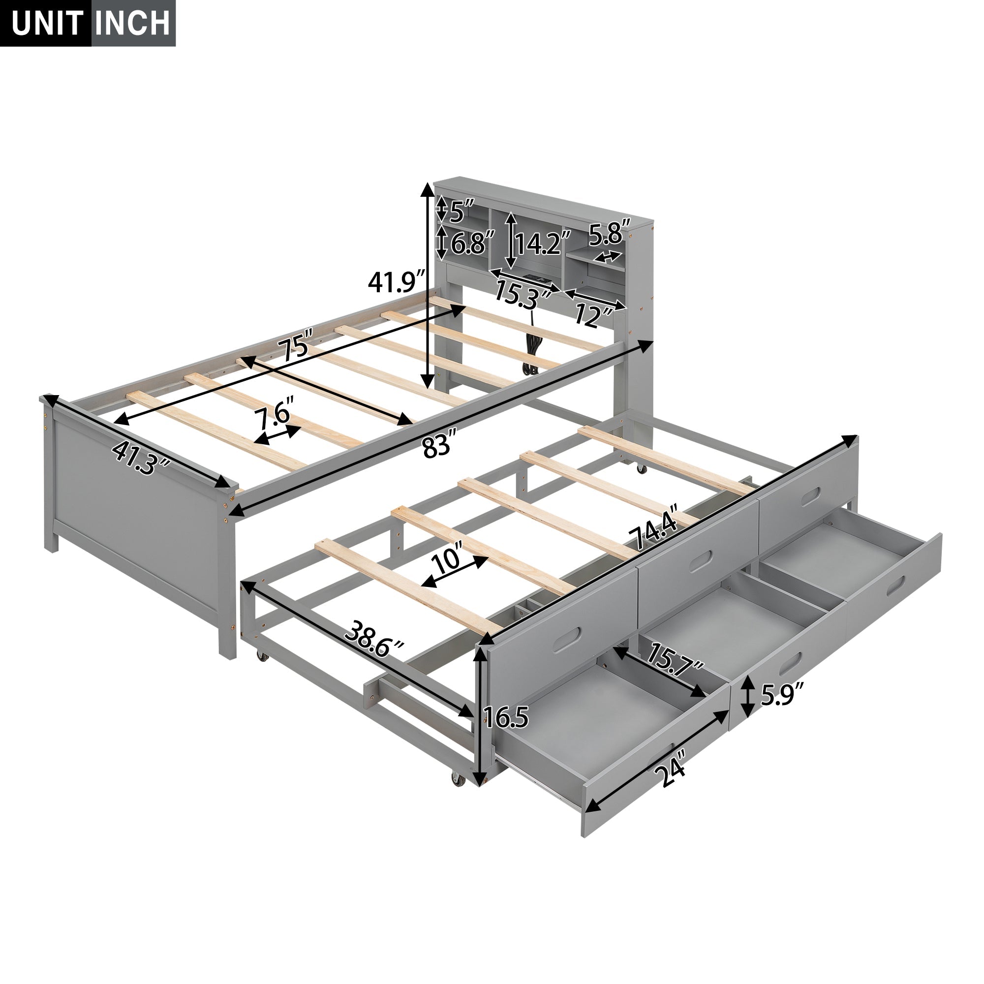 Twin Size Platform Bed with Storage Headboard and USB