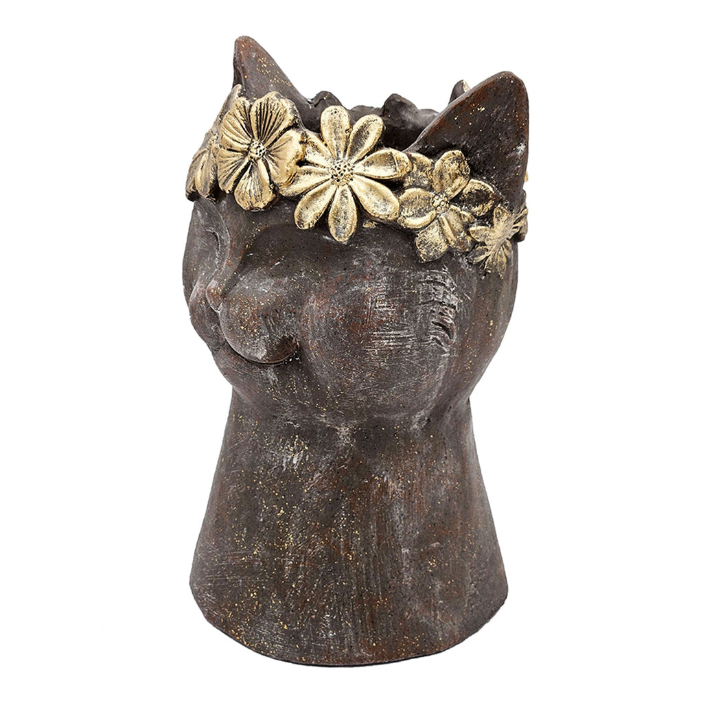 8.5x7.7x12.4" Magnesium Cat Statue Planter with Textured