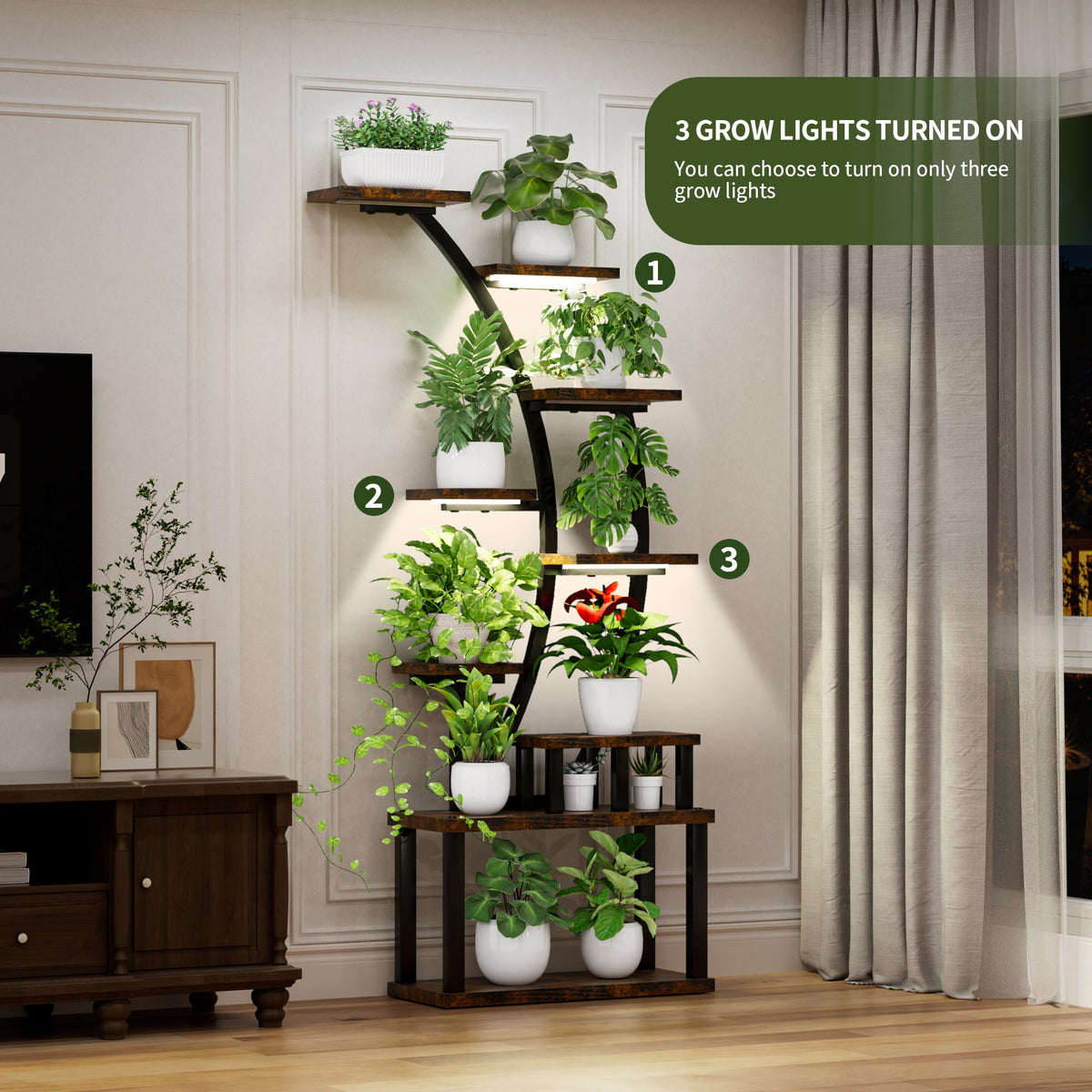 9-Tier Indoor Plant Stand with Grow Lights