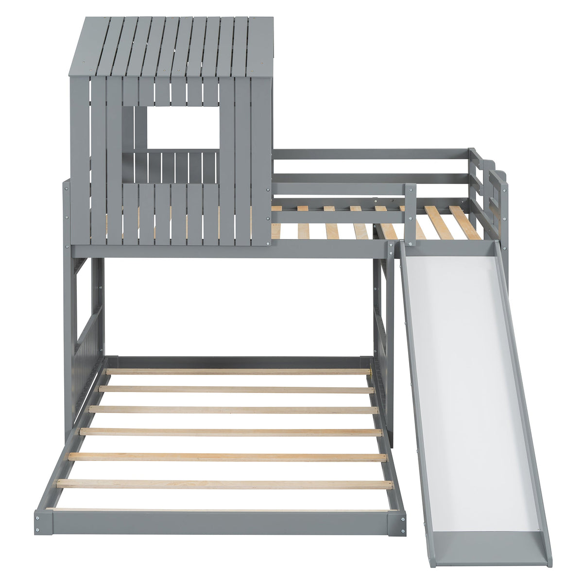 Wooden Twin Over Full Bunk Bed, Loft Bed with Playhouse