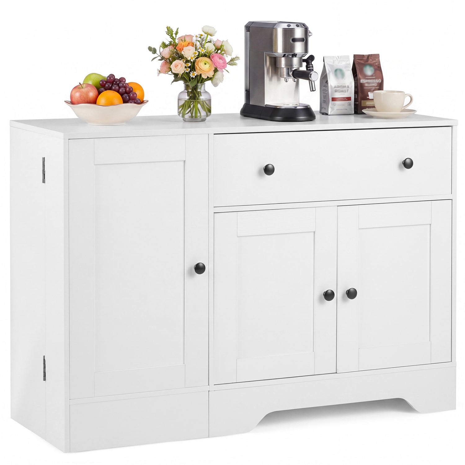 Coffee Bar Cabinet with Rolling Wheels and 3 Doors - 41.5"