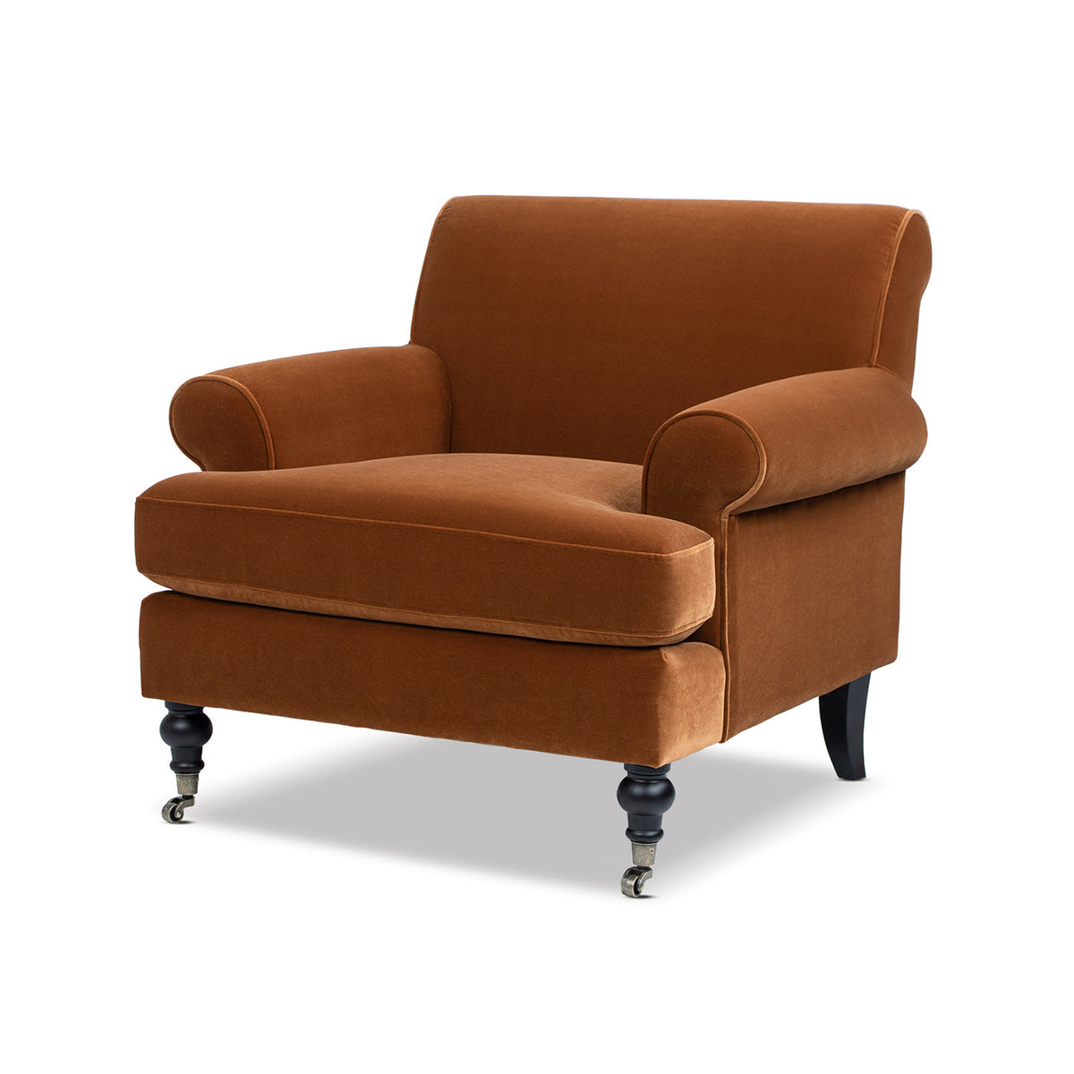 Alana 38" Lawson Accent Arm Chair with Metal Casters, Burnt