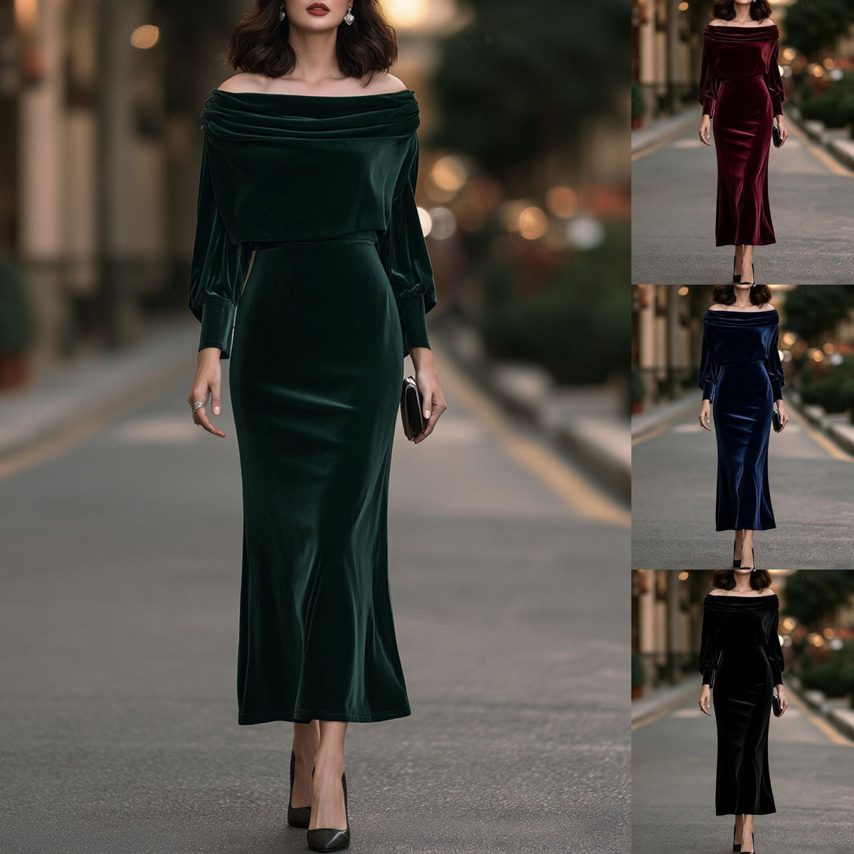 New Elegant Velvet Waist-cinching Dress