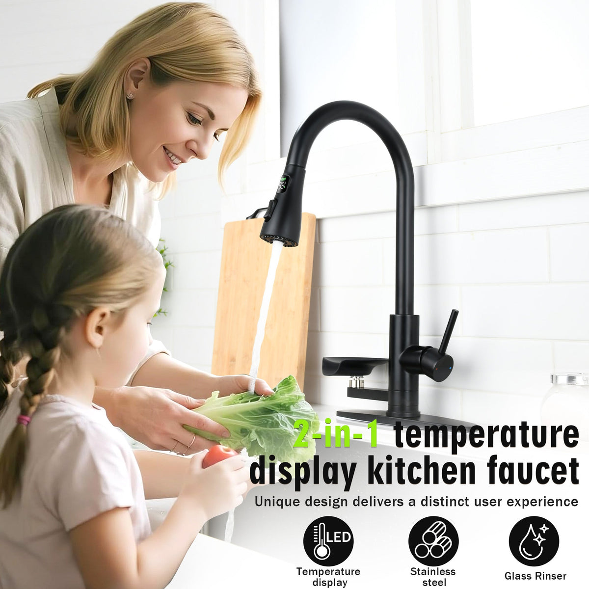 3-in-1 Kitchen Faucet with LED Temperature Display