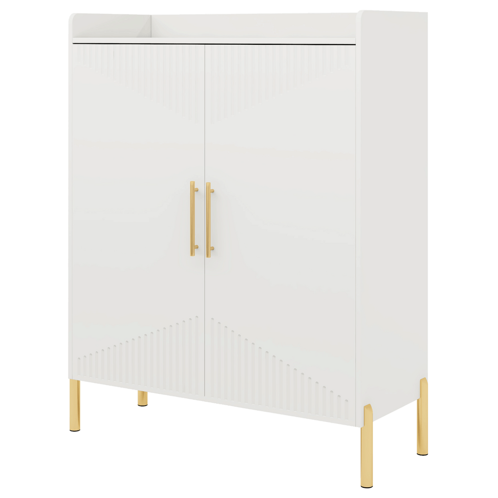 35.43 Inch White and Gold Shoe Cabinet