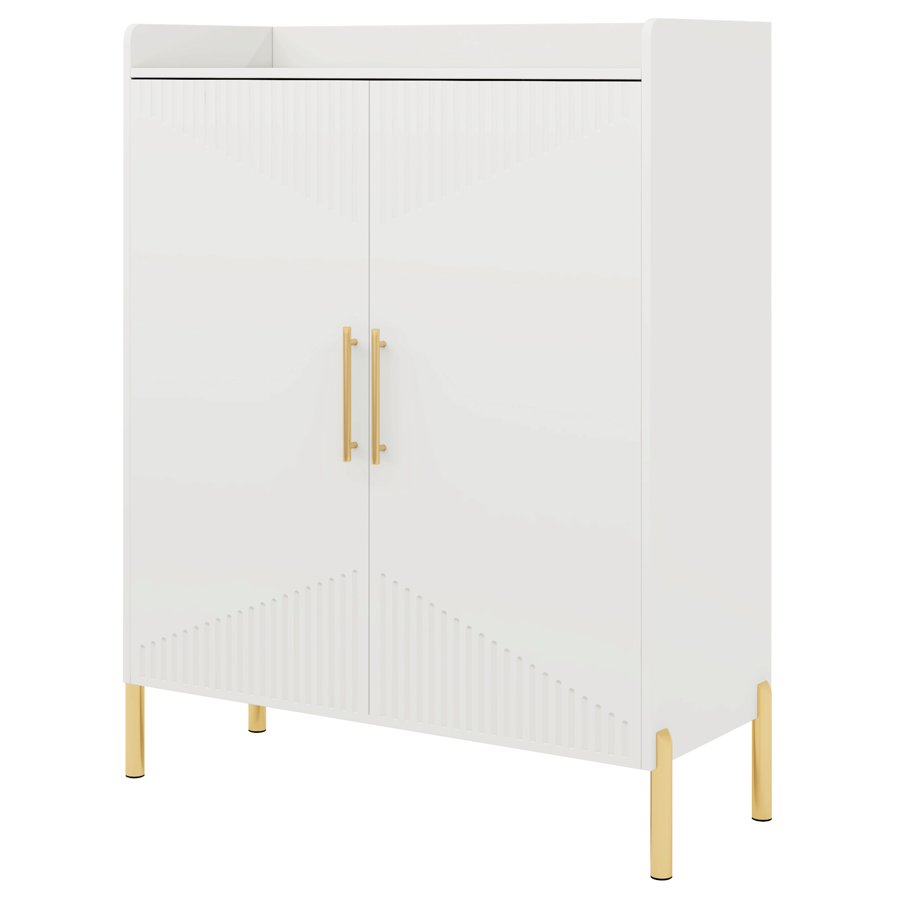 35.43 Inch White and Gold Shoe Cabinet