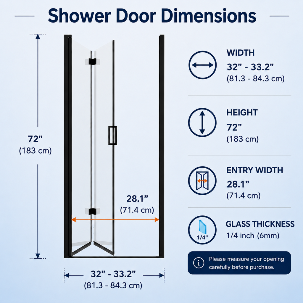 Semi-Frameless Folding Pivot Hinged Shower Door