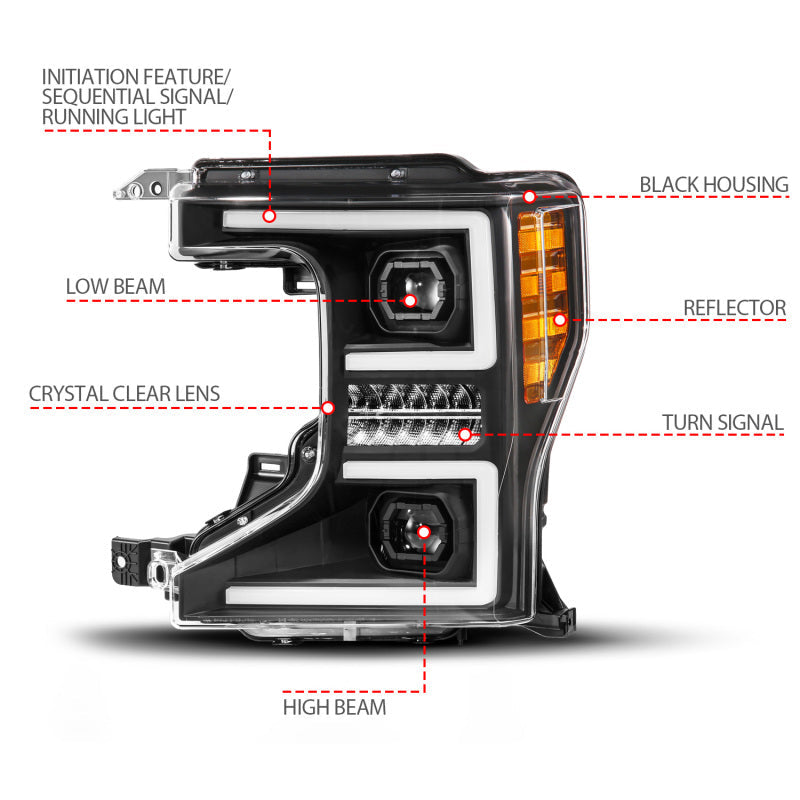 ANZO 20-22 Ford Super Duty (Halogen) Z-Series Full LED Proj Headlights SeqSig - Driver Side ONLY 111620X-L