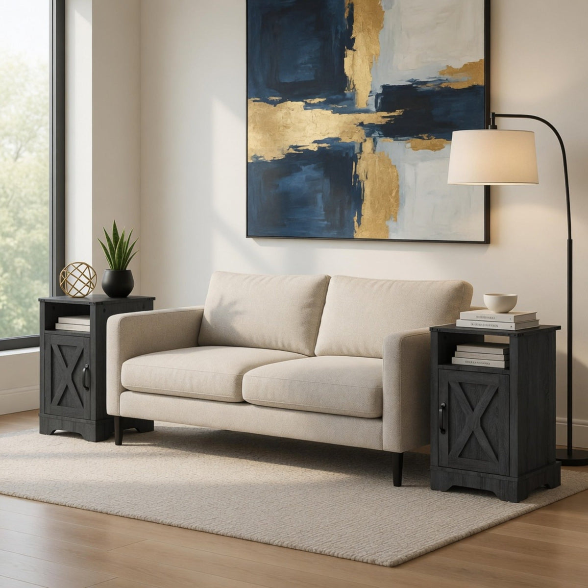 Set of 2, 16" Dark Grey Nightstands