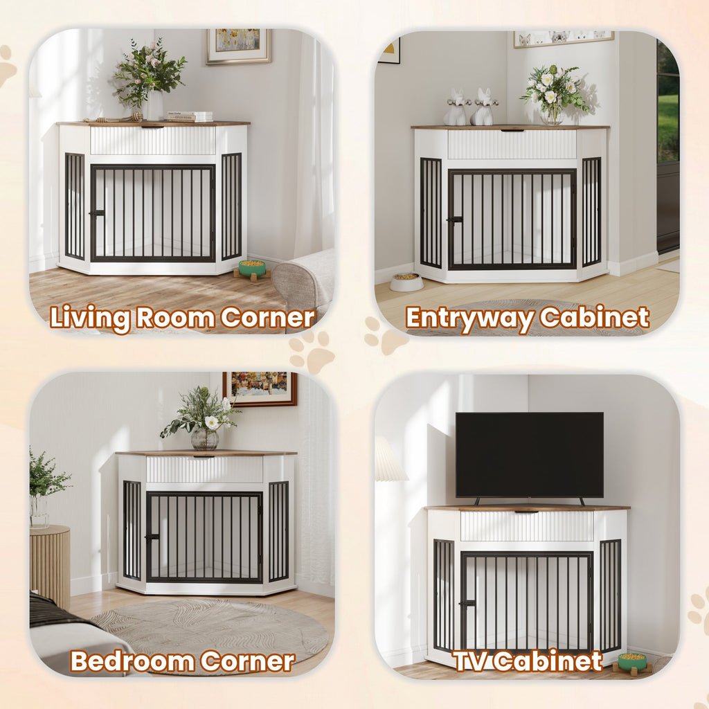 44.6'' Corner MDF Dog Crate Furniture for Small/Medium Dogs