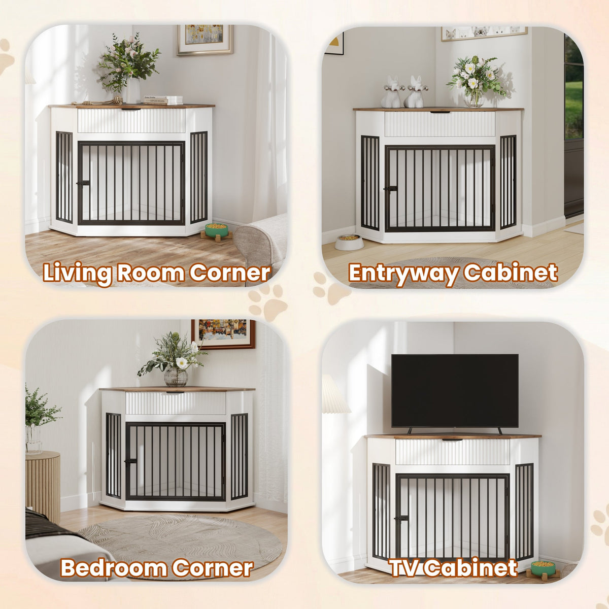 44.6'' Corner MDF Dog Crate Furniture for Small/Medium Dogs