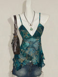 Sexy Figure-flattering Floral-print Mesh Top