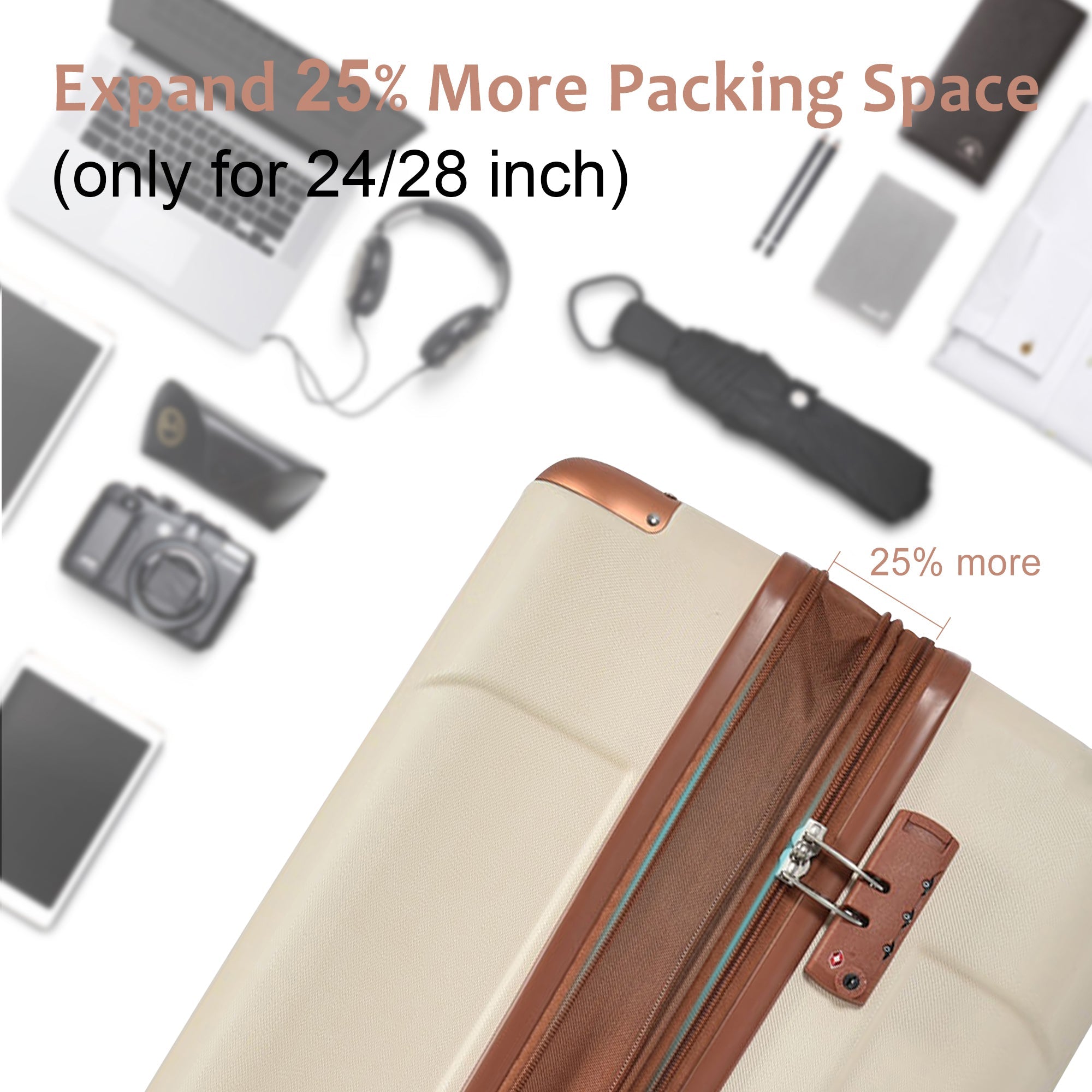 3 Piece Expandable Hard Shell ABS Suitcases with TSA Lock