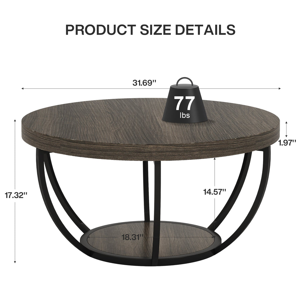 31.7” Round Coffee Table with Storage
