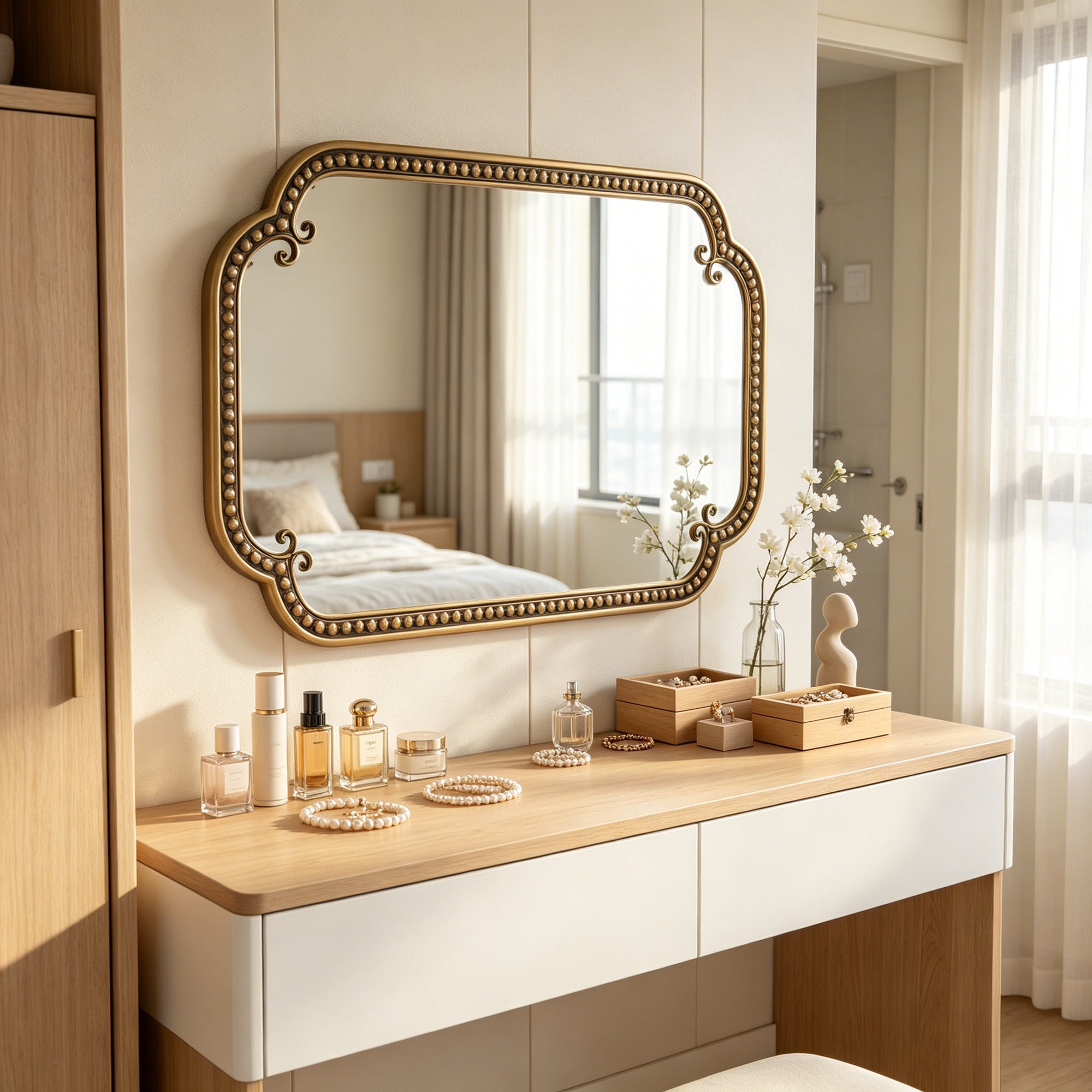 Gold Irregular Beaded Metal Framed Wall Mirror