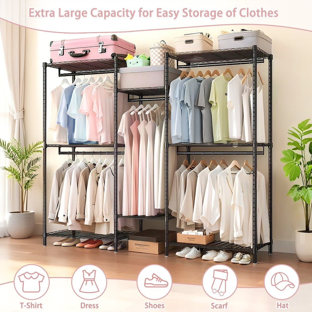 Heavy Duty Garment Rack, Freestanding Closet Organizer