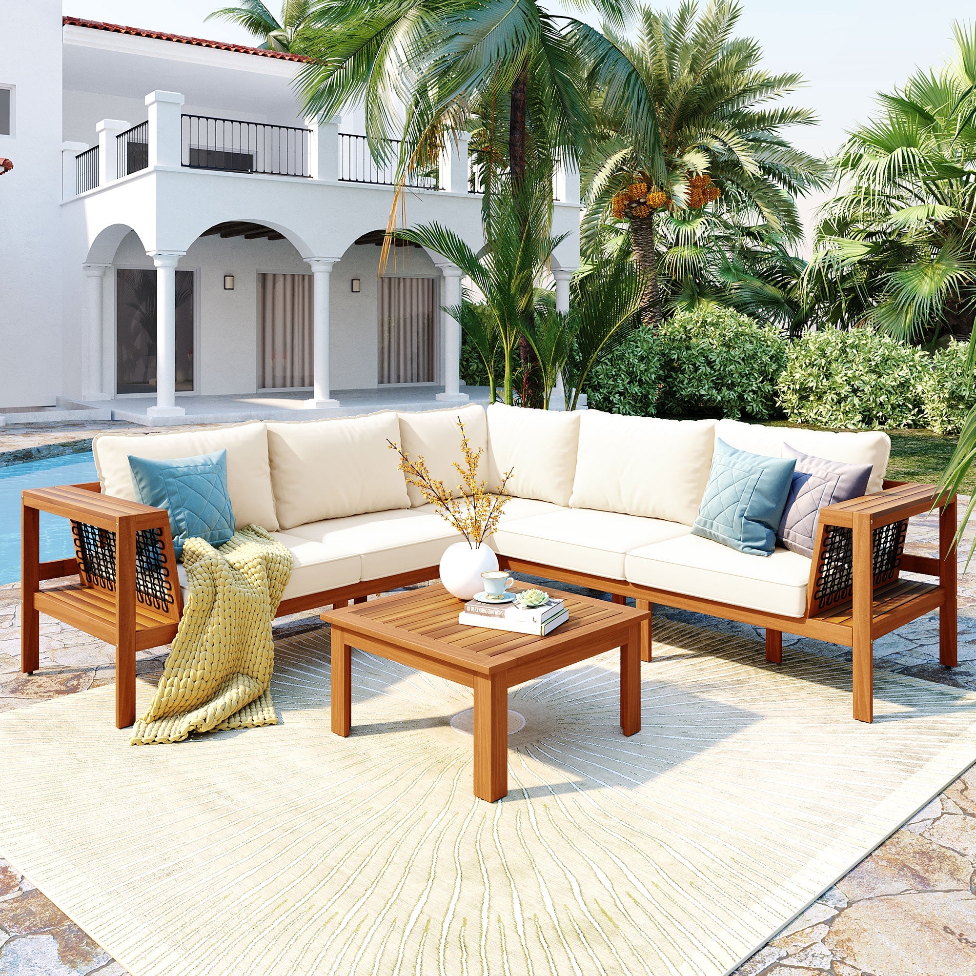 GO 4 Pieces Outdoor Acacia Wood Sofa Set
