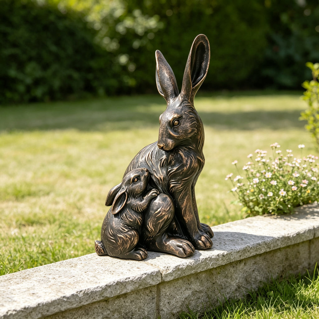 22'' Tall Mother Hare & Baby Cuddling Garden Statue