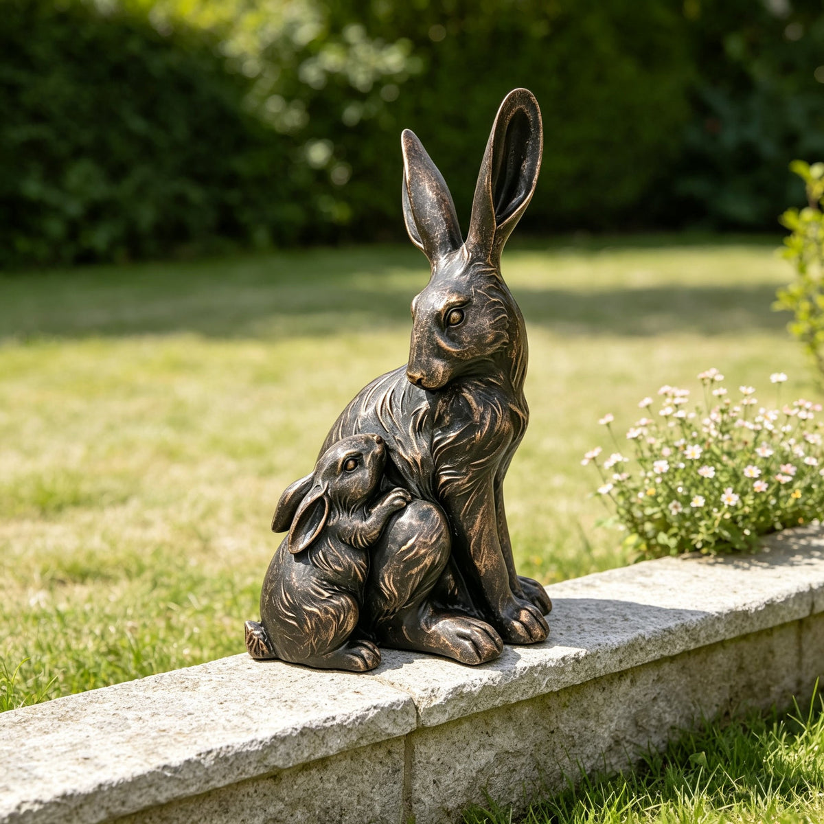 22'' Tall Mother Hare & Baby Cuddling Garden Statue