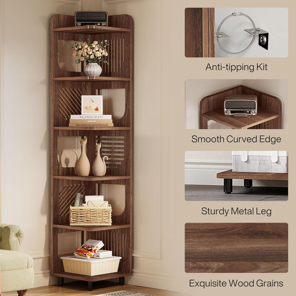 71.65" Tall 6-Tier Rustic Corner Bookshelf