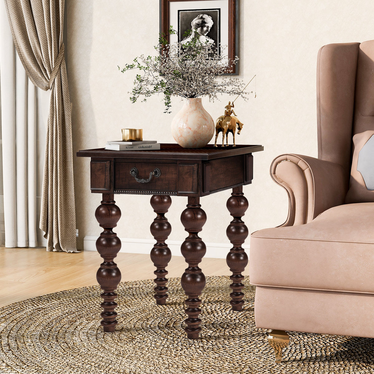 Solid Wood End Table with Drawer
