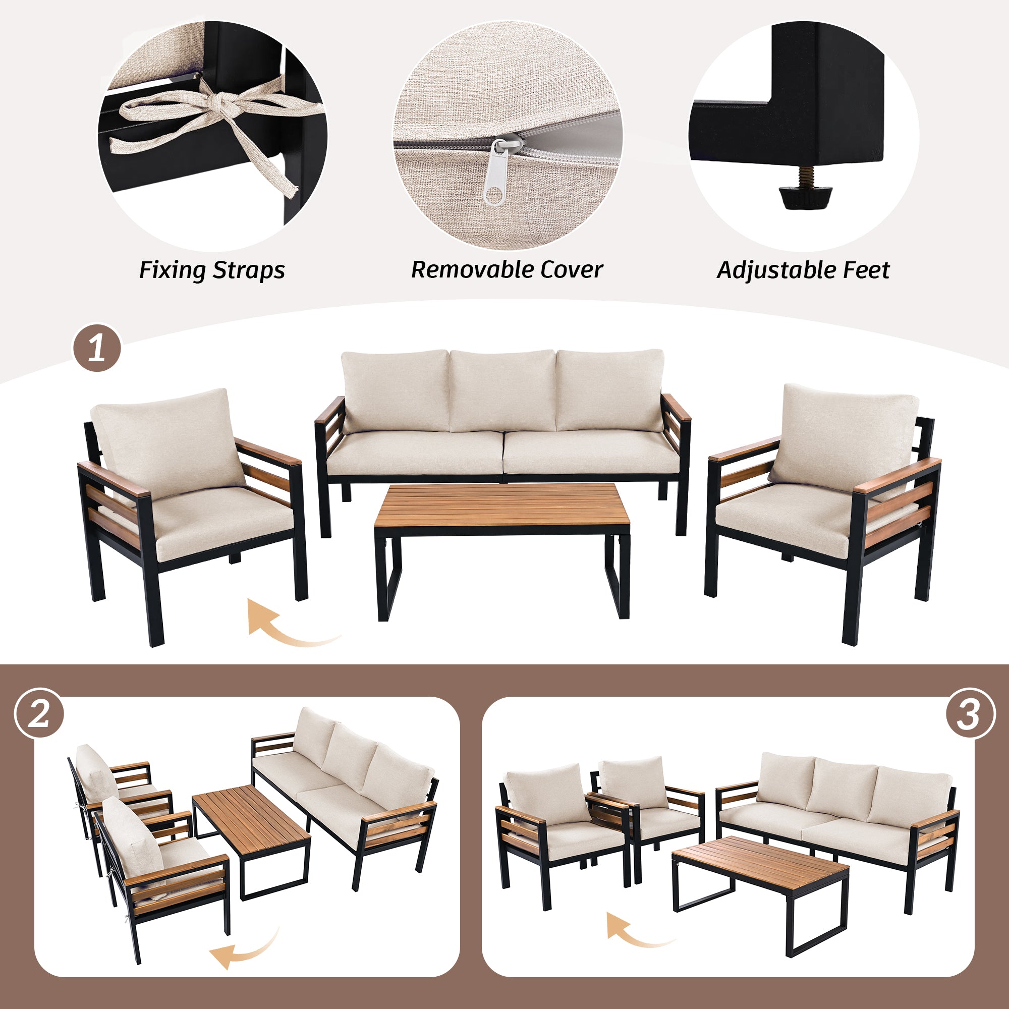 GO 4-Piece Outdoor Furniture Sofa Set for 5 People