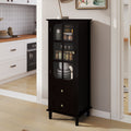 Black Tall Storage Cabinet with Glass Door & 2 Drawers