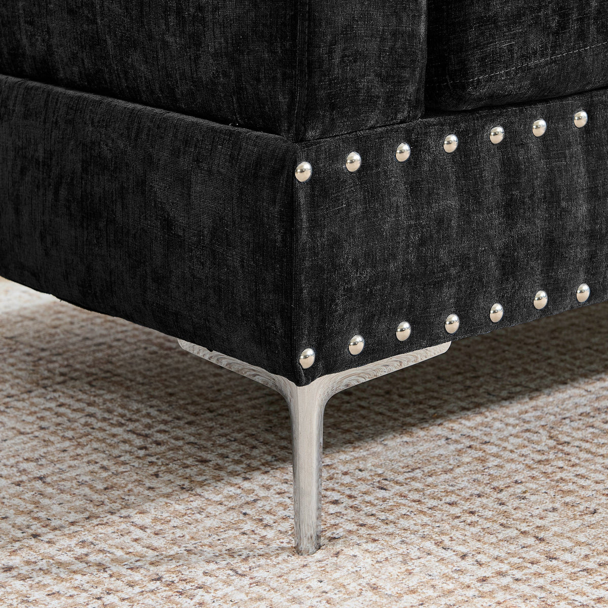 L-Shaped Chenille Sectional Sofa with Chaise and Storage Ottoman