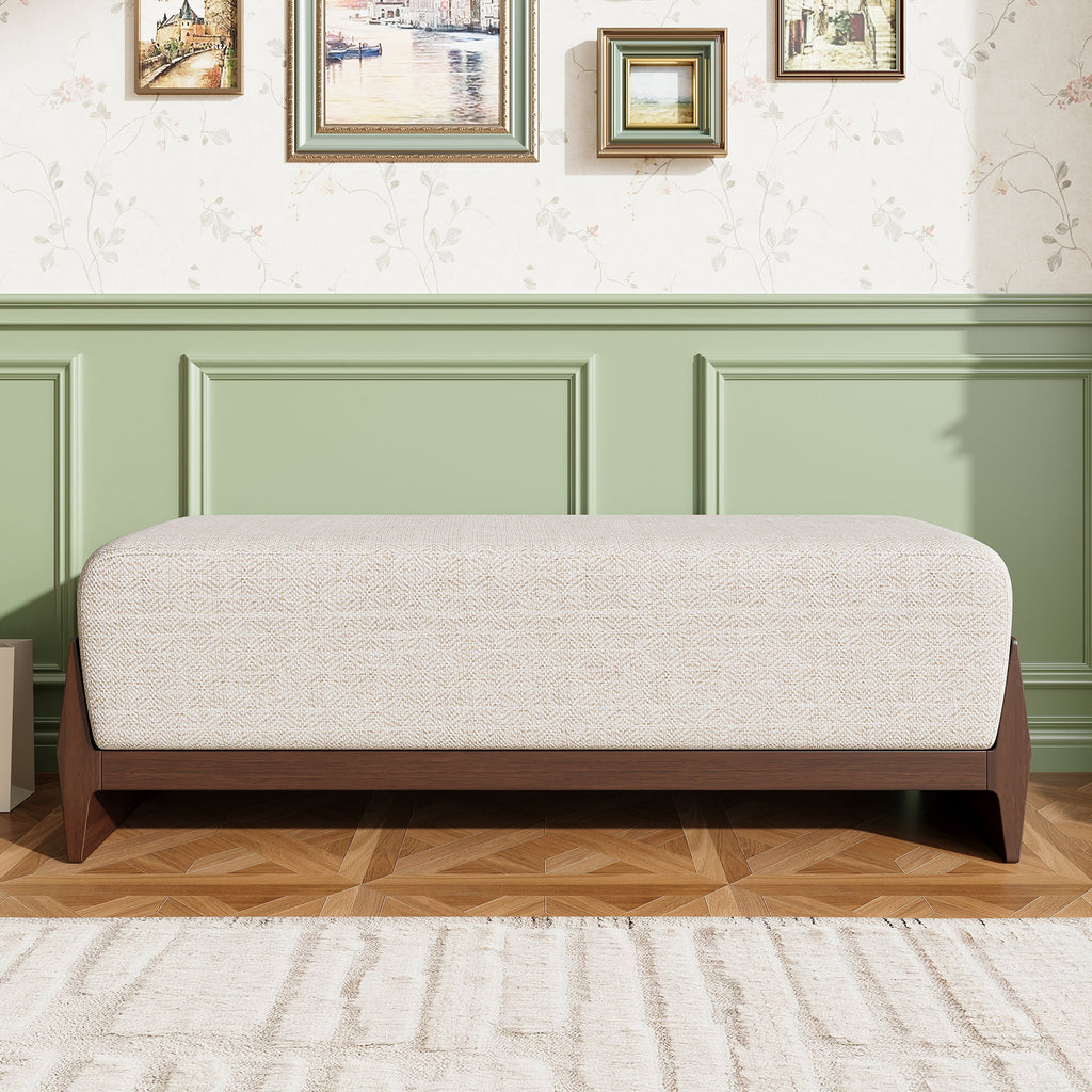 Rubber Solid Wood Bench with Thick Soft Cushions