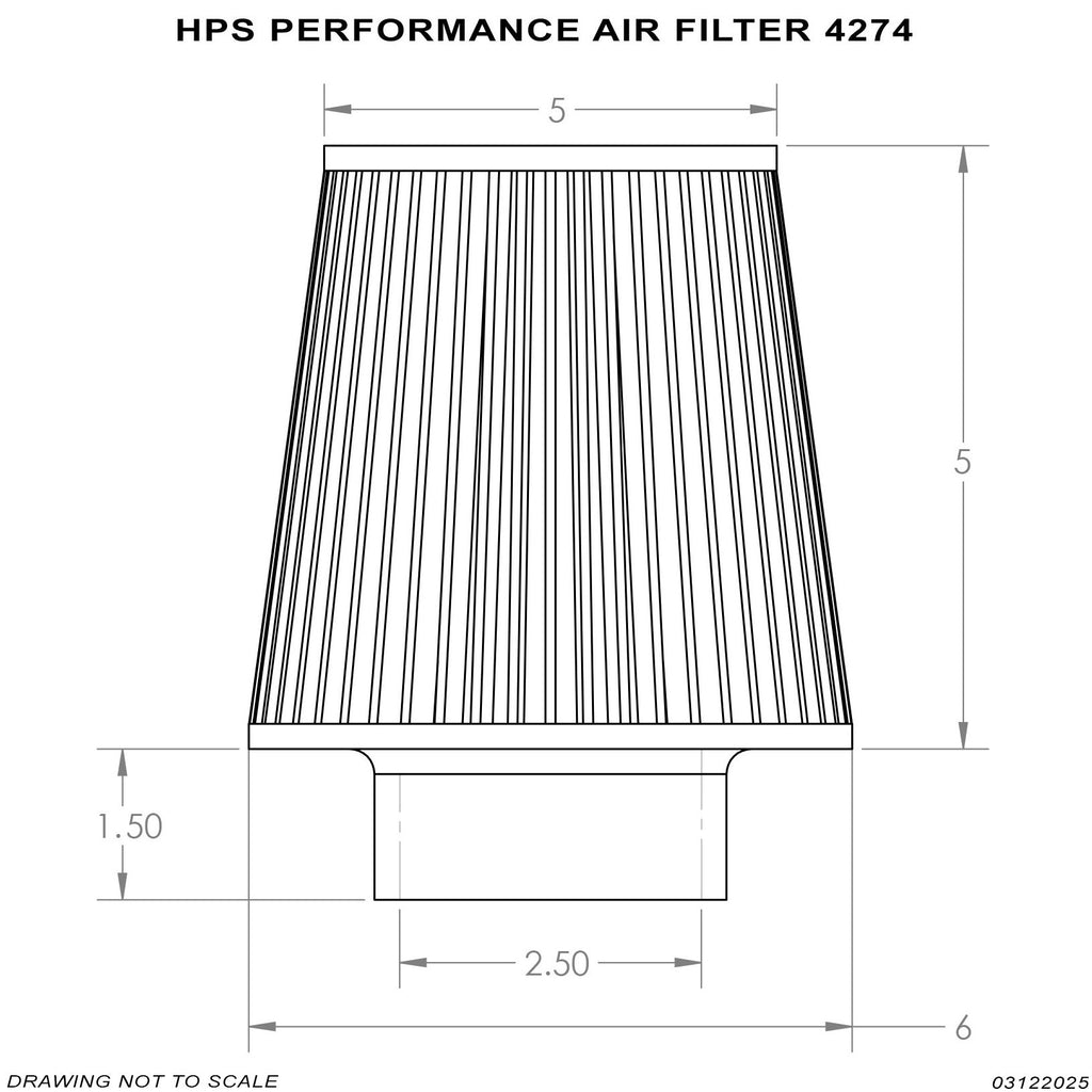 HPS Performance 2.5" Air Filter, 7.25" Length, 6" Base, 5" Top HPS-4274