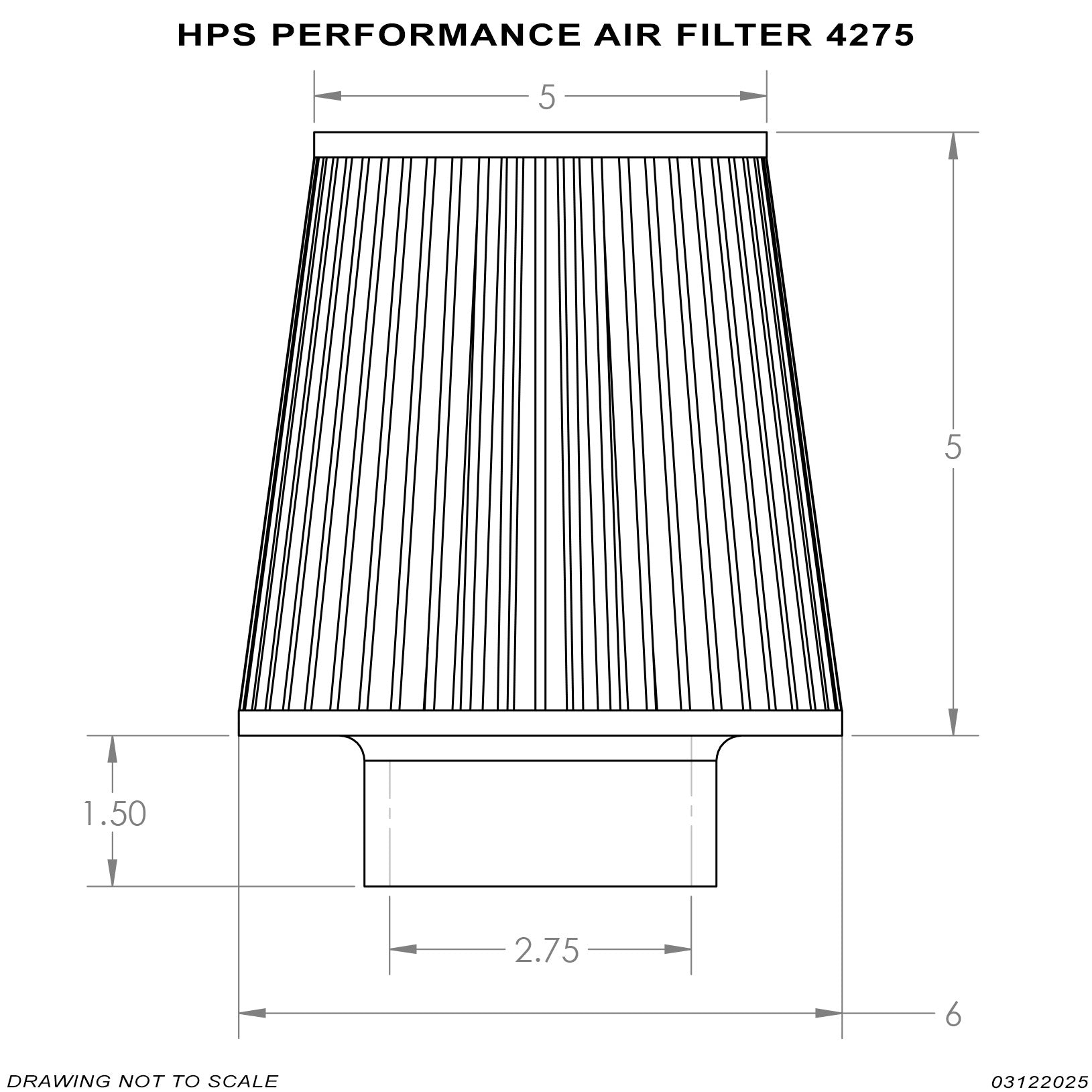 HPS Performance 2.75" Air Filter, 7.75" Length, 6" Base, 5" Top HPS-4275