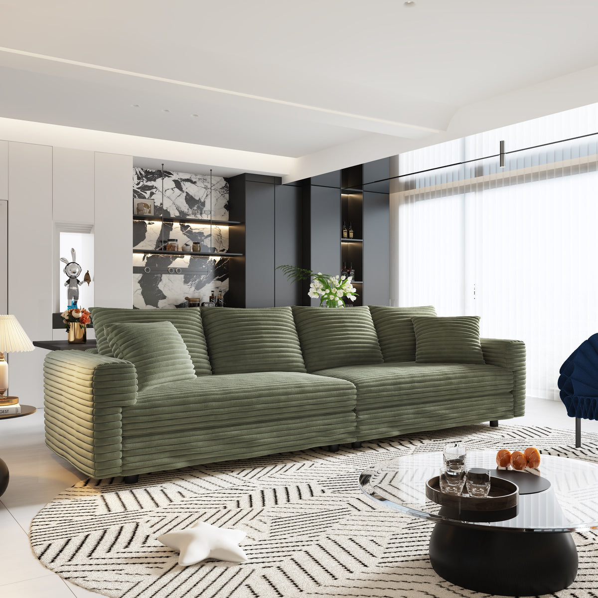 Plush Corduroy 4-Seat Sofa