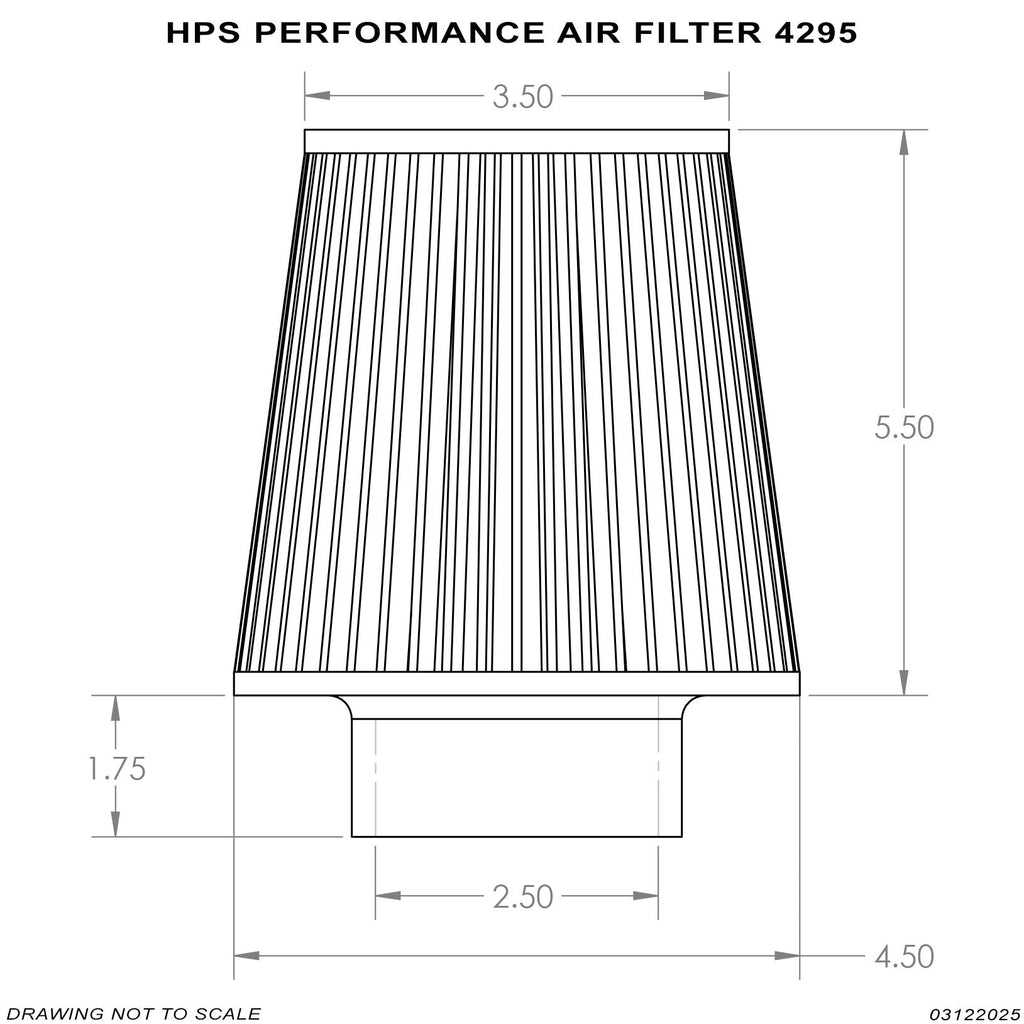 HPS Performance 2.5" Air Filter, 7.25" Length, 4.5" Base, 3.5" Top HPS-4295