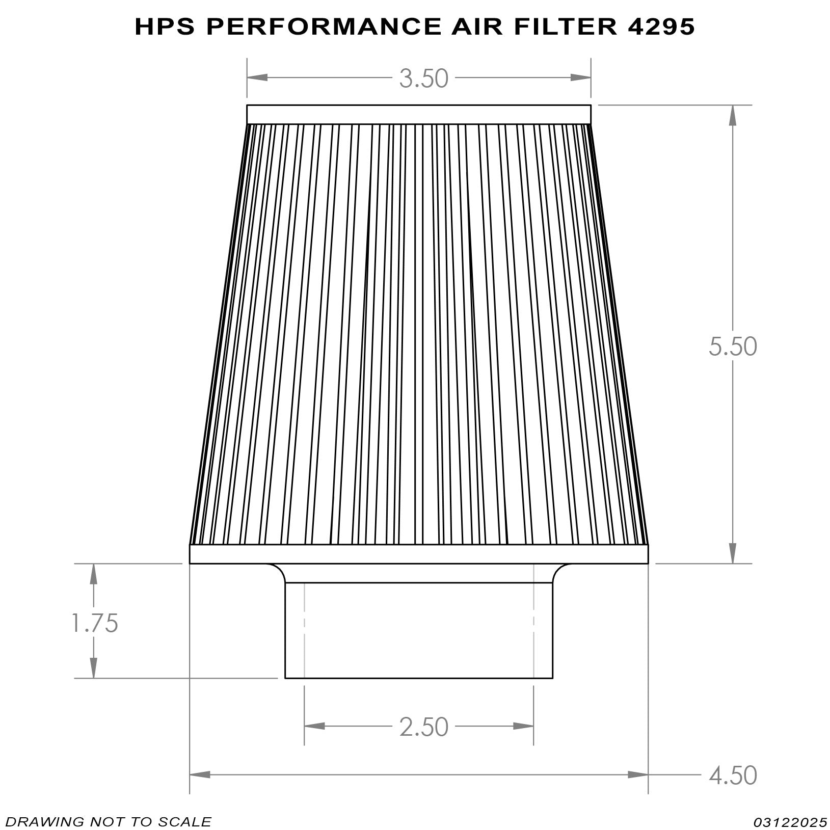 HPS Performance 2.5" Air Filter, 7.25" Length, 4.5" Base, 3.5" Top HPS-4295