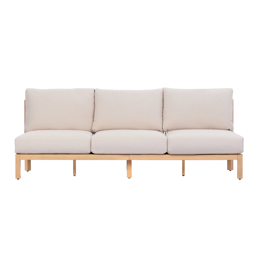 73.23" Outdoor Acacia Wood Frame Three-Seater Sofa