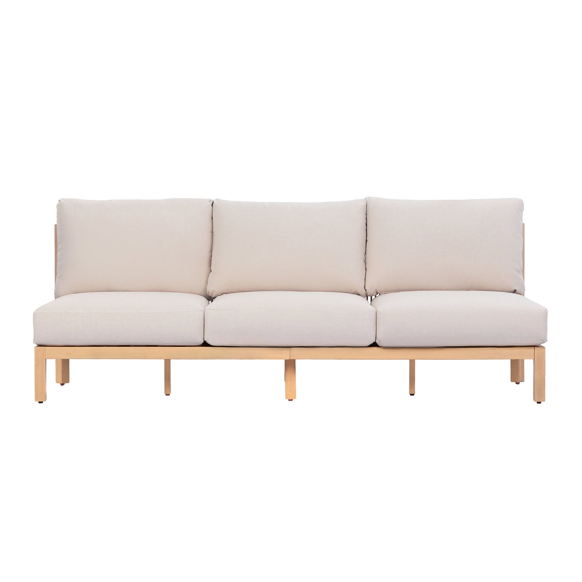 73.23" Outdoor Acacia Wood Frame Three-Seater Sofa