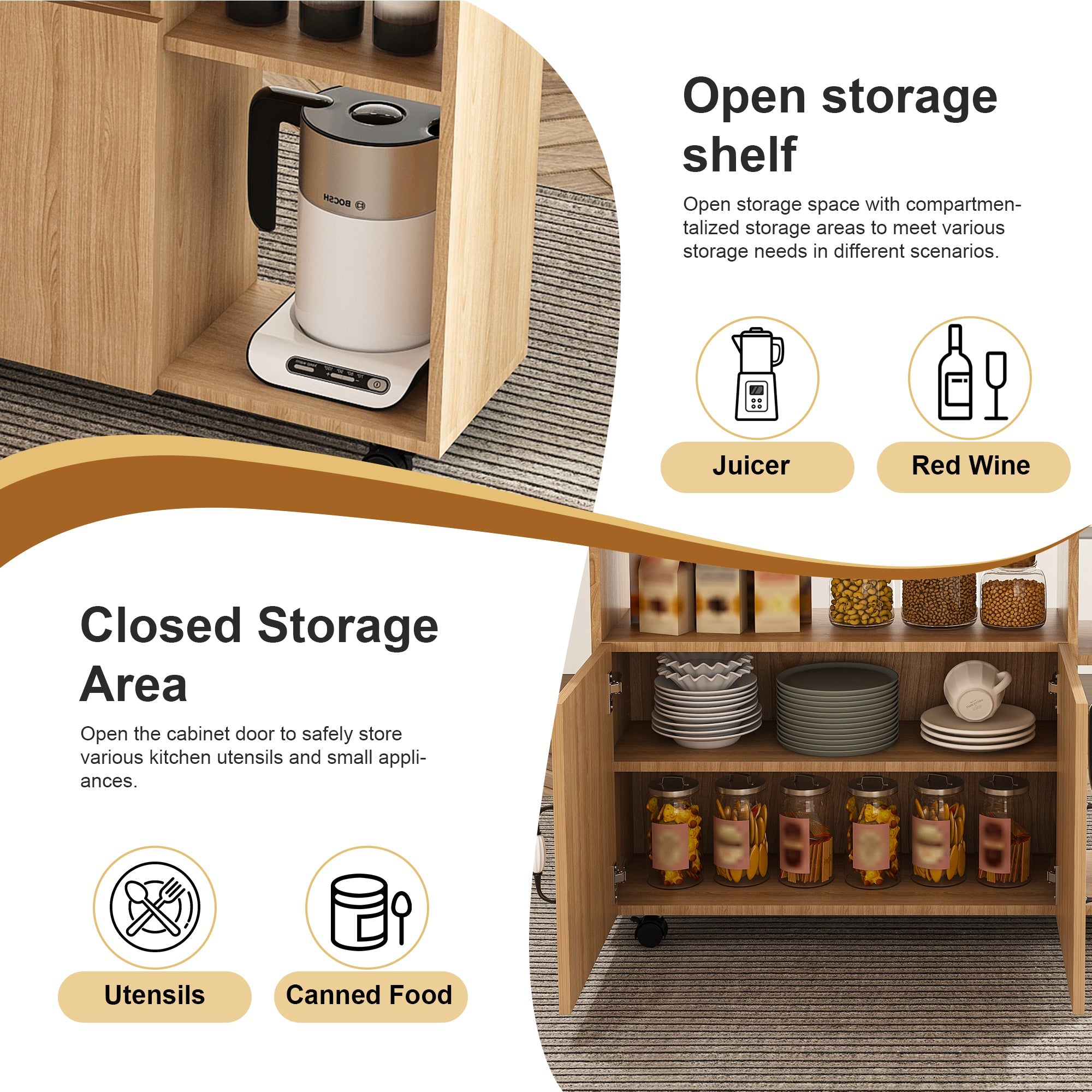 Multi-Functional Folding Table with Storage Shelves and Wheels