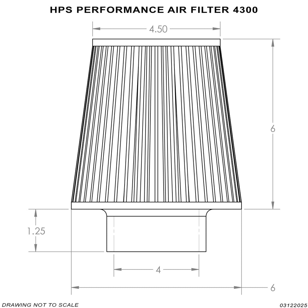 HPS Performance 4" Air Filter, 7.75" Length, 6" Base, 4.5" Top HPS-4300