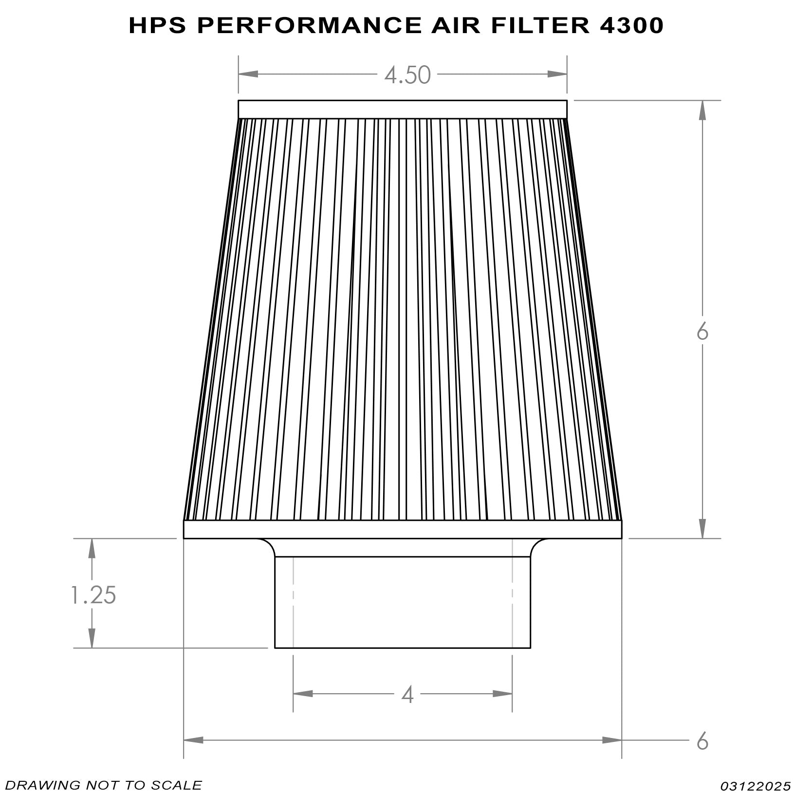 HPS Performance 4" Air Filter, 7.75" Length, 6" Base, 4.5" Top HPS-4300
