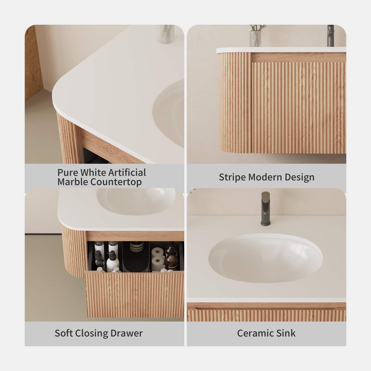 Arcora 30 Inch Wall Mounted Bathroom Vanity with Sink