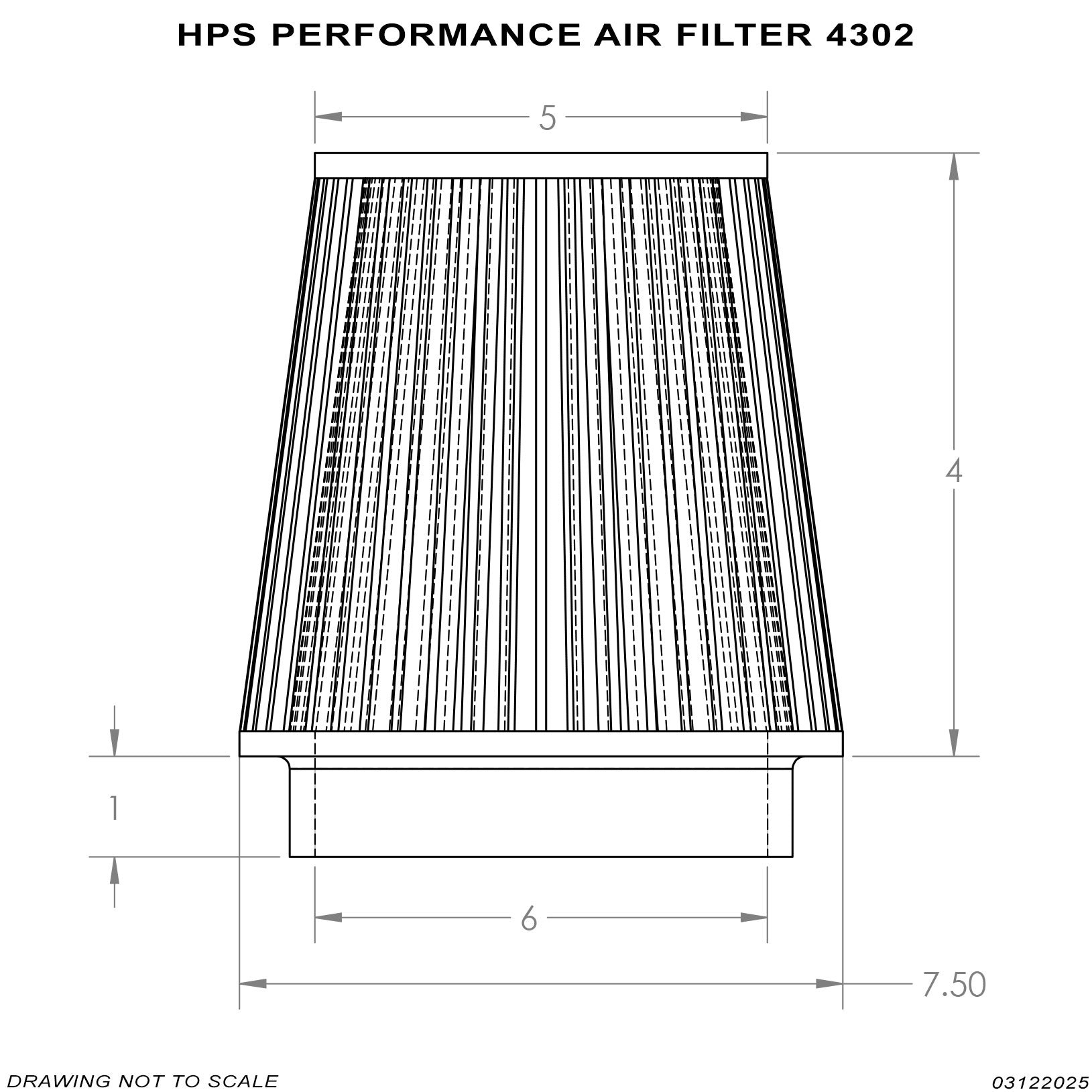 HPS Performance 6" Air Filter, 5" Length, 7.5" Base, 5" Top HPS-4302
