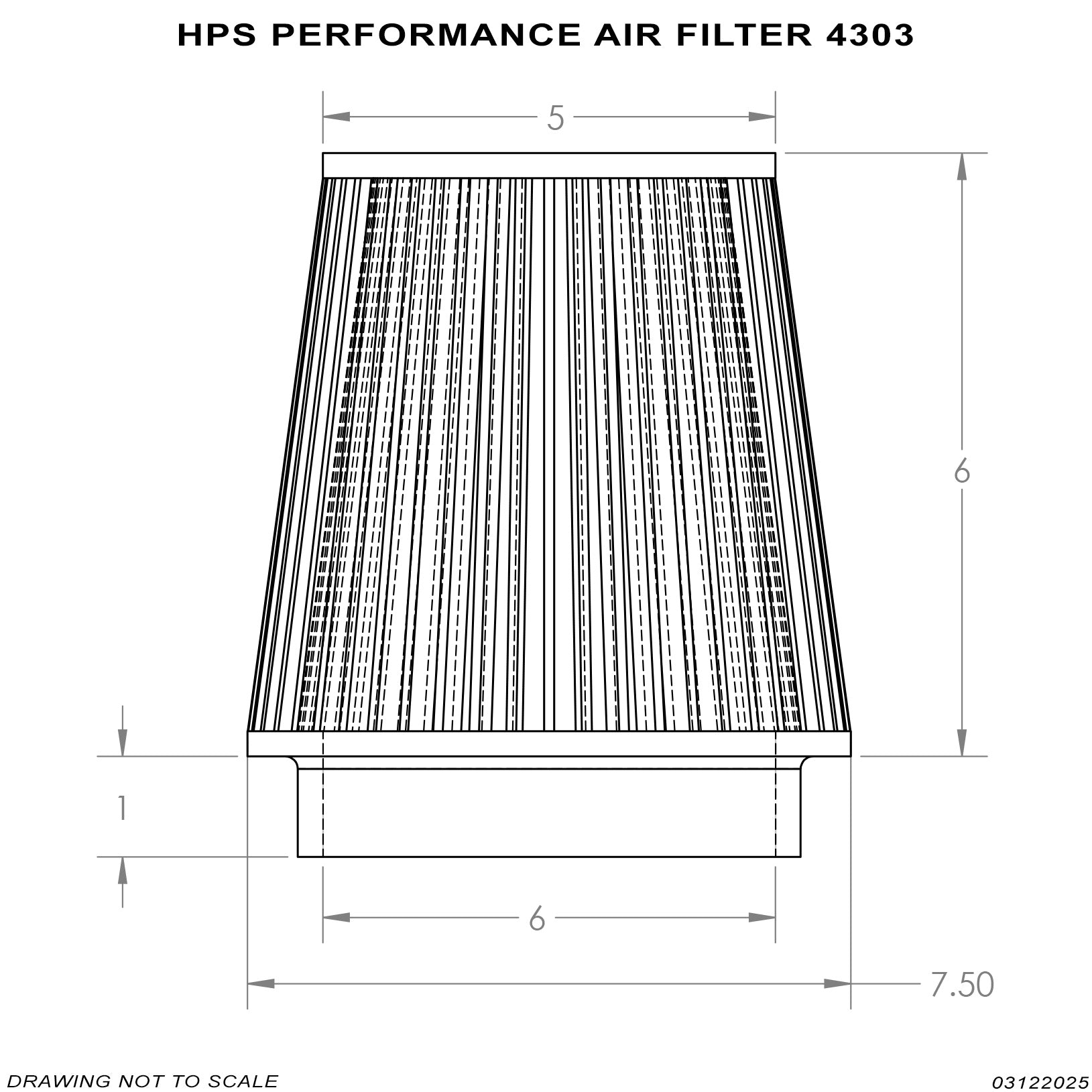 HPS Performance 6" Air Filter, 7" Length, 7.5" Base, 5" Top HPS-4303