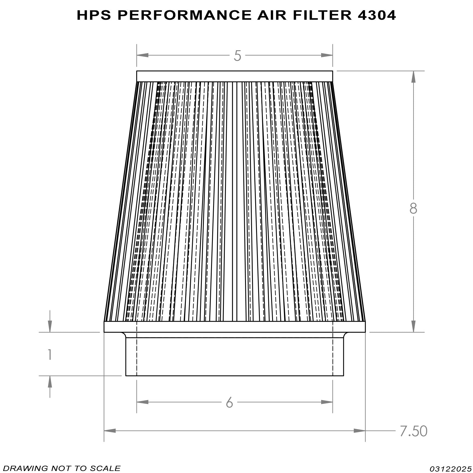 HPS Performance 6" Air Filter, 9" Length, 7.5" Base, 5" Top HPS-4304