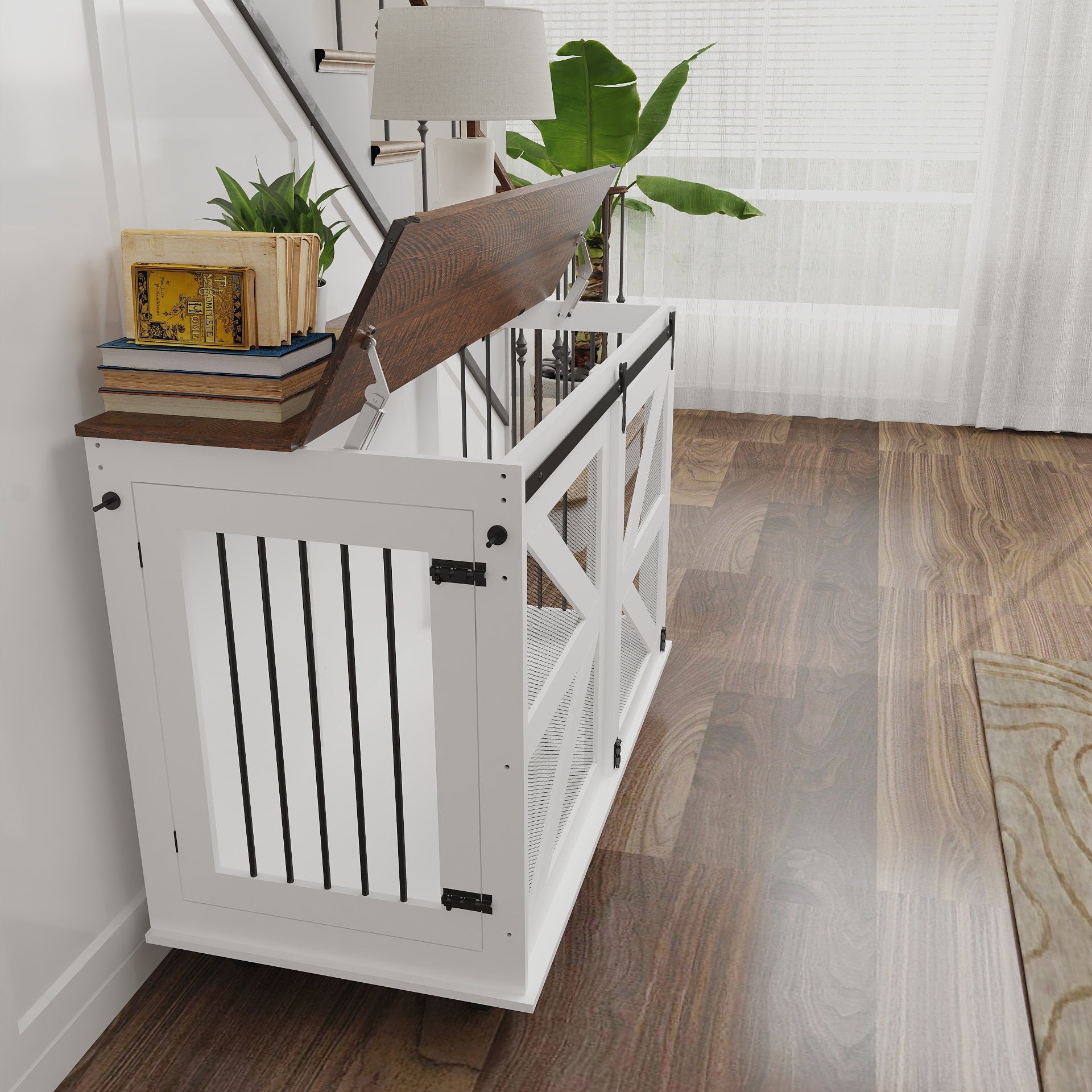 47.2" Mobile Dog Crate with Flip-Top Feeding Door