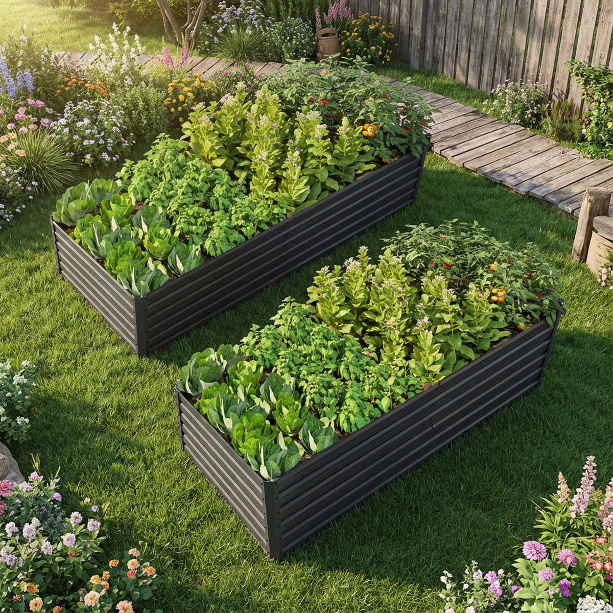 2 Pack Metal Raised Garden Bed Kit Outdoor