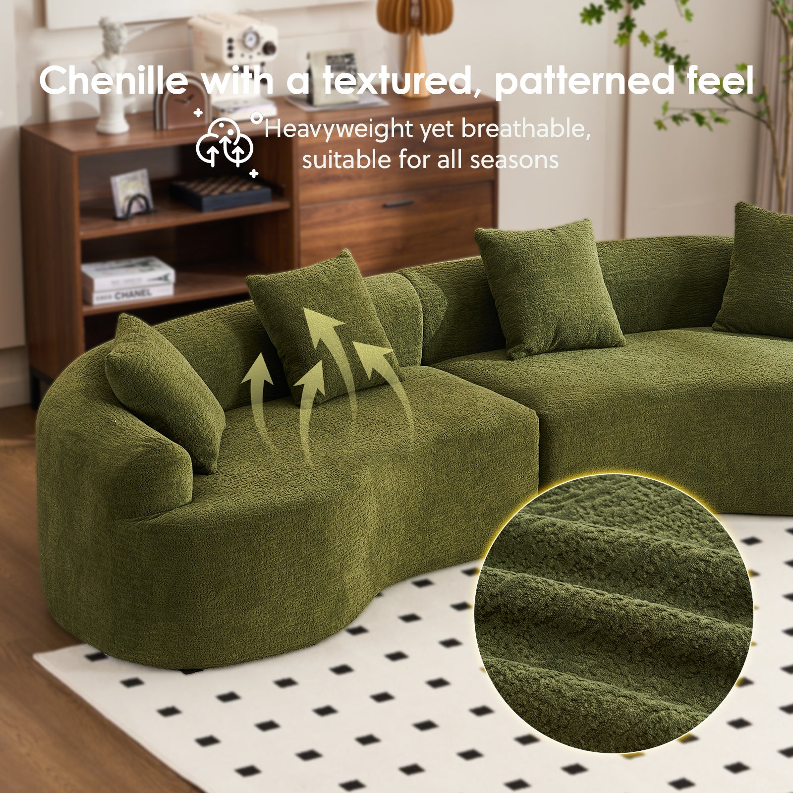 Curved Boneless Sofa, Compression Modular 110'' Sectional