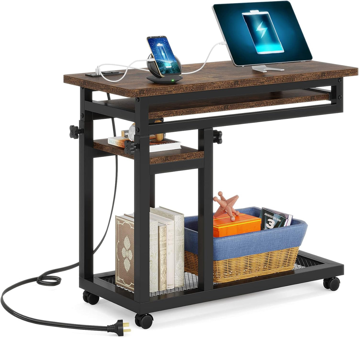 28"-39.3" Height Adjustable Portable Desk with Power Outlet & USB Ports