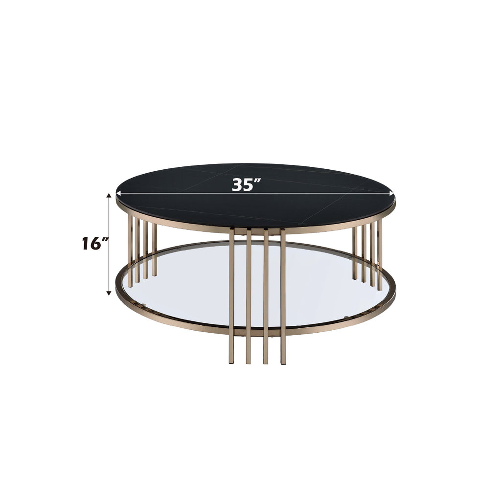 Abisha Sintered Stone Top & Champagne Finish Round Coffee Table