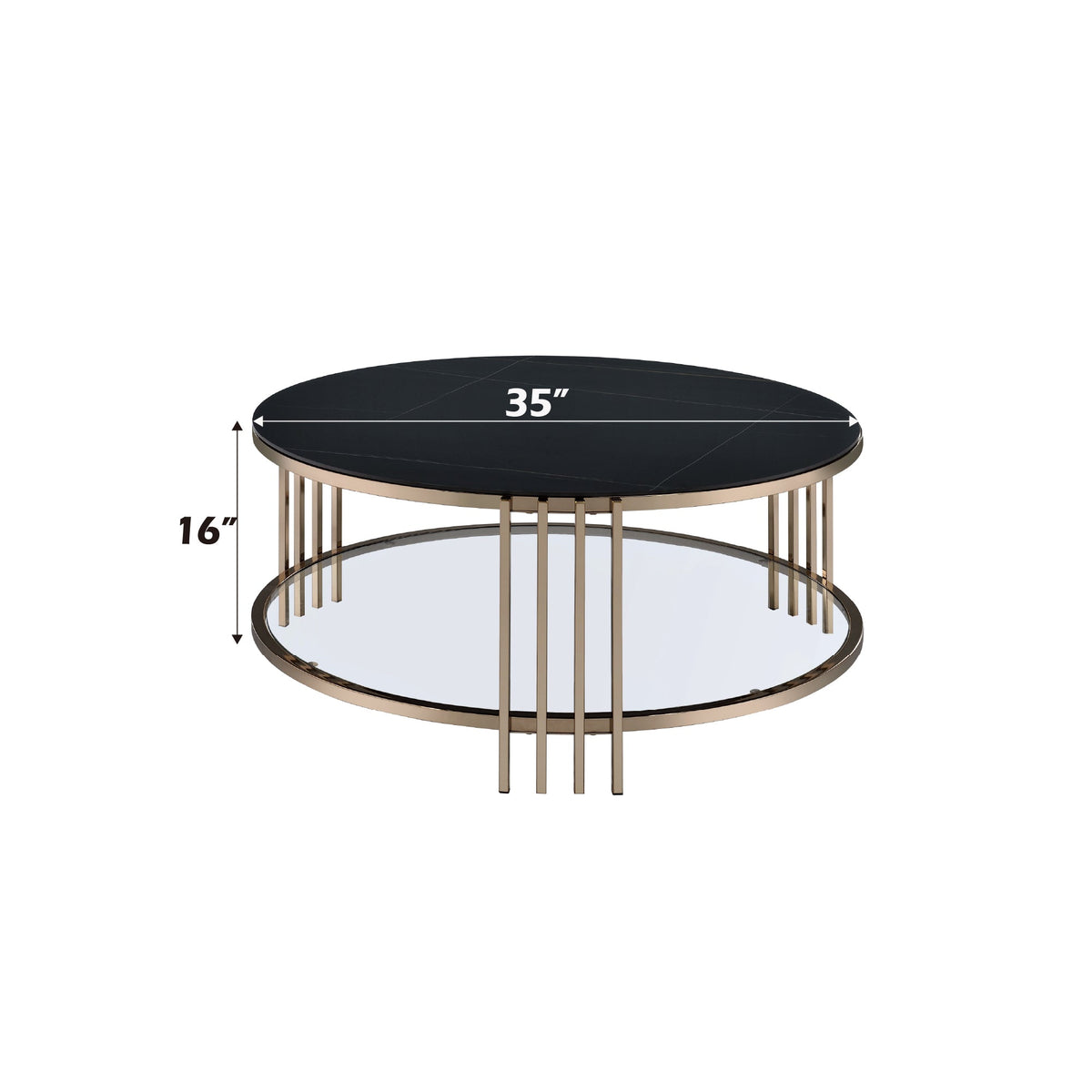 Abisha Sintered Stone Top & Champagne Finish Round Coffee Table